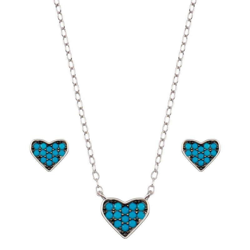 Silver 925 Rhodium Plated Blue Heart Cluster Set - STS00538-BLU | Silver Palace Inc.