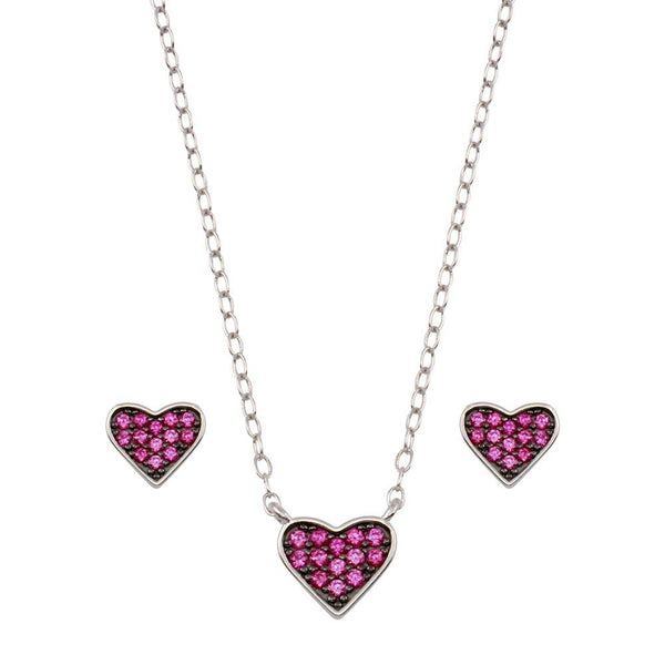 Rhodium Plated 925 Sterling Silver Red Heart Cluster Set - STS00538-RED | Silver Palace Inc.