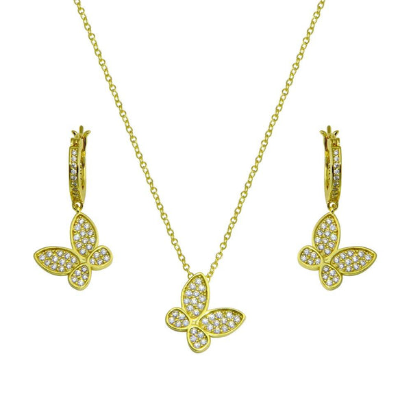 Silver 925 Gold Plated Butterfly CZ Sets - STS00546 | Silver Palace Inc.