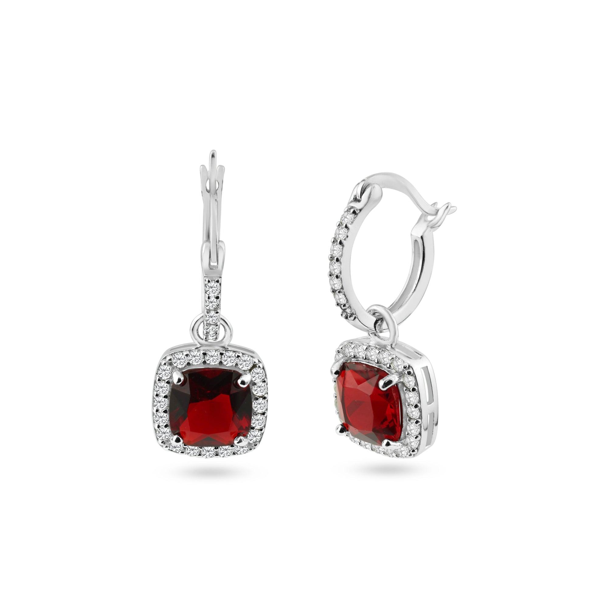Conjunto de circonitas cuadradas rojas y transparentes en plata de ley 925 rodiada - STS00549-RED