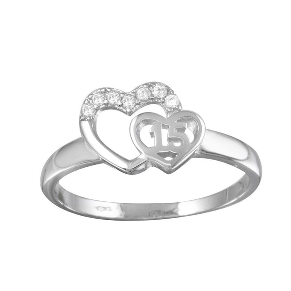 Silver 925 Rhodium Plated Heart 15 Ring with CZ - TMR00001 | Silver Palace Inc.