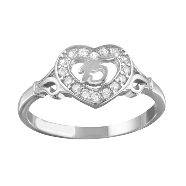 Silver 925 Rhodium Plated Heart 15 Ring with CZ - TMR00002 | Silver Palace Inc.