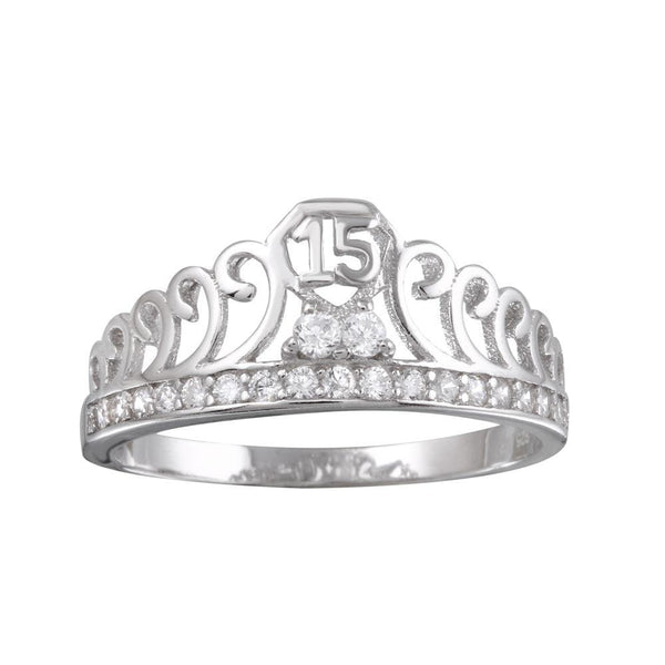 Silver 925 Rhodium Plated Crown 15 Ring with CZ - TMR00003 | Silver Palace Inc.