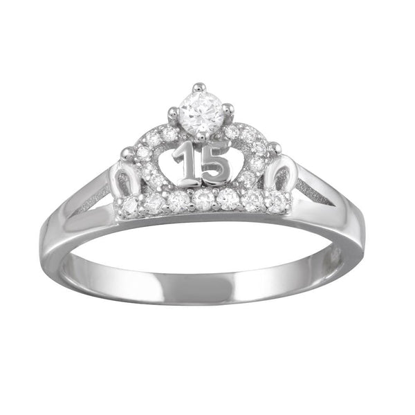 Silver 925 Rhodium Plated Crown 15 Ring with CZ - TMR00004 | Silver Palace Inc.