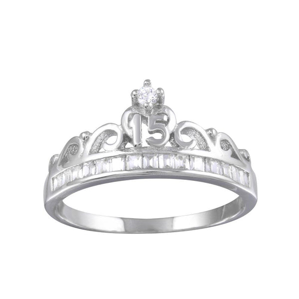 Silver 925 Rhodium Plated Crown 15 Ring with CZ - TMR00006 | Silver Palace Inc.
