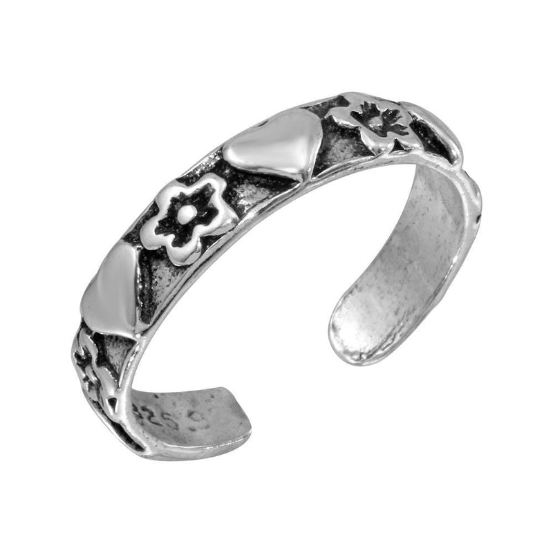 Silver 925 Heart Flower Adjustable Toe Ring - TR111-A | Silver Palace Inc.