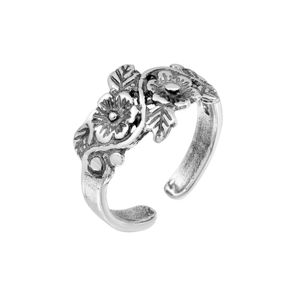 Silver Toe Ring, Flower Toe Ring, Silver Adjustable Toe Ring