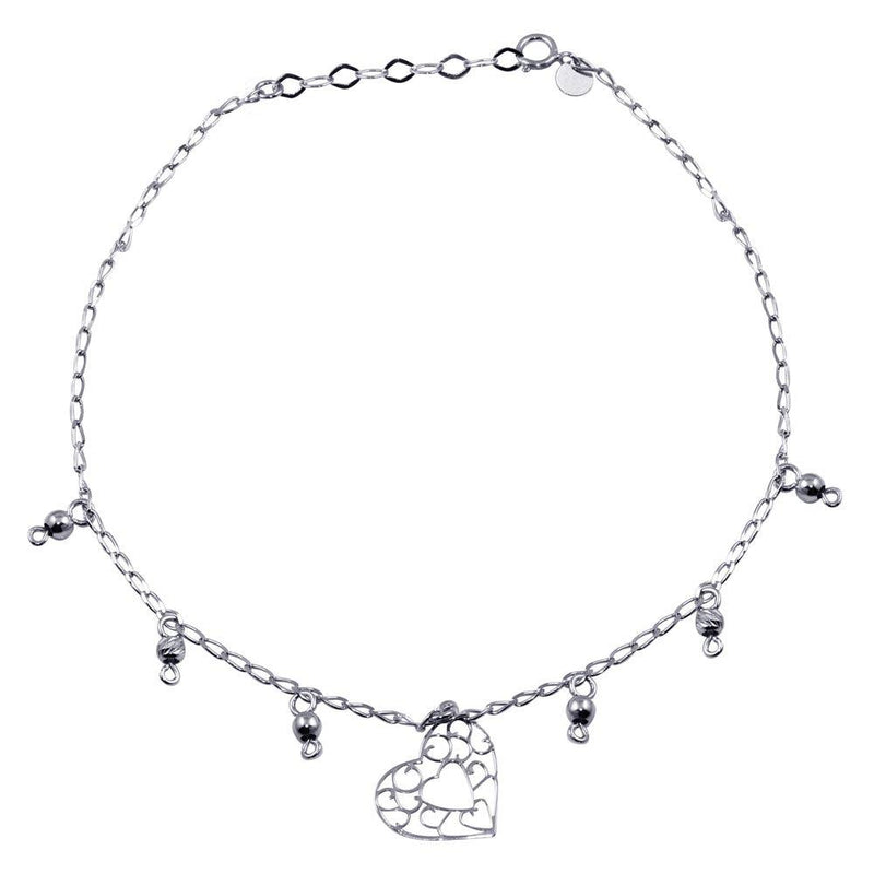 Silver 925 Rhodium Plated Heart Charm Anklet - TRA00002 | Silver Palace Inc.