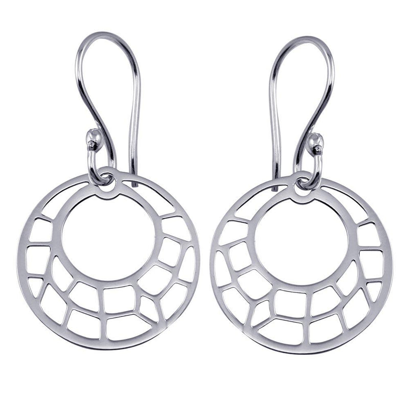 Silver 925 Dangling Flat Round Design Earrings - TRE00002 | Silver Palace Inc.