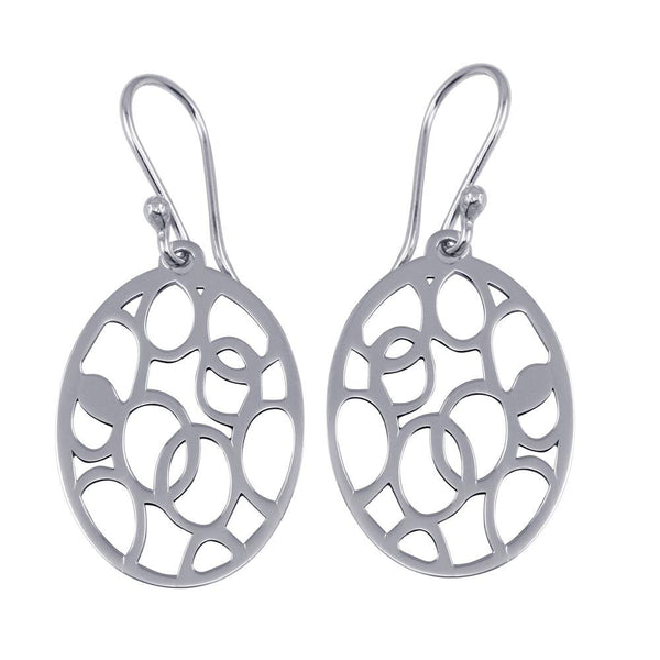 Silver 925 Rhodium Plated Dangling Flat Oval Earrings with Circle Designs - TRE00009 | Silver Palace Inc.