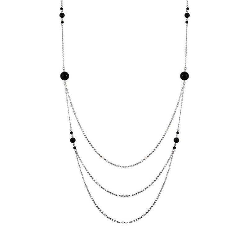 Silver 925 Rhodium Plated Silver Multi-Layered Chain Necklace with Beads - TRN00001 | Silver Palace Inc.