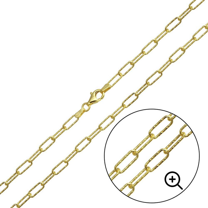 Silver Gold Plated Diamond Cut Paperclip Link Chain 3.2mm - VGC20 GP | Silver Palace Inc.