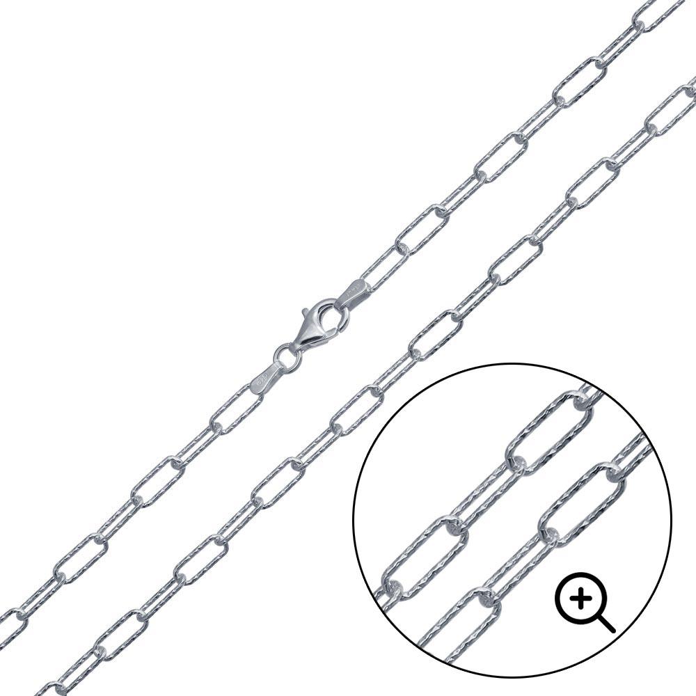 Rhodium Plated 925 Sterling Silver Diamond Cut Paperclip Link Chain 3.2mm - VGC21 RH | Silver Palace Inc. #plating_rhodium