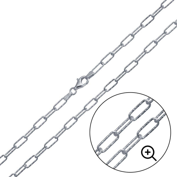 Rhodium Plated 925 Sterling Silver Diamond Cut Paperclip Link Chain 3.2mm - VGC21 RH | Silver Palace Inc.