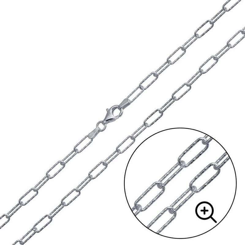 Rhodium Plated 925 Sterling Silver Diamond Cut Paperclip Link Chain 3.2mm - VGC21 RH | Silver Palace Inc.