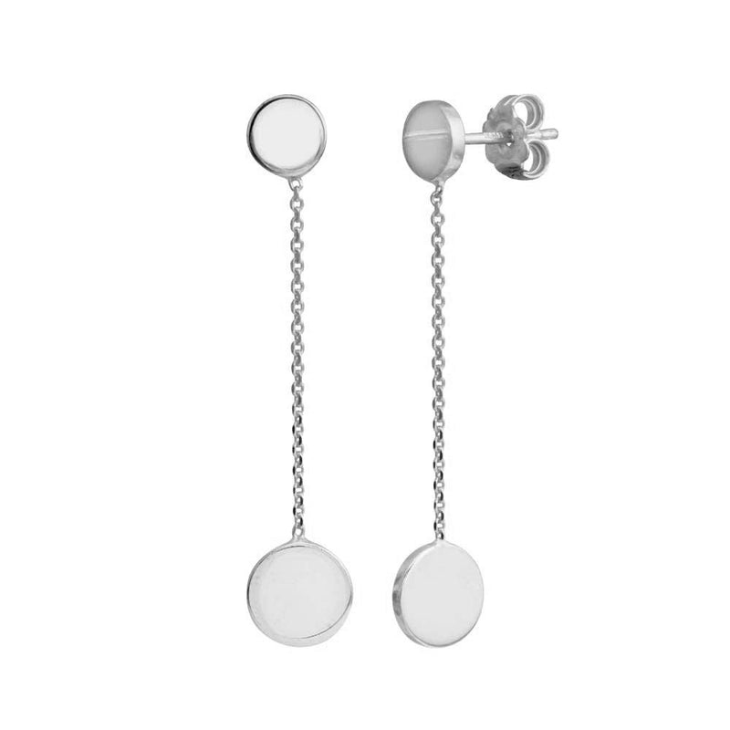 Rhodium Plated 925 Sterling Silver 2 Disc Connected with Chain Earrings - VGE1RH | Silver Palace Inc.