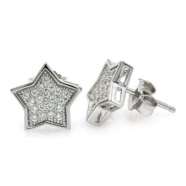 Silver 925 Rhodium Plated Micro Pave Clear Star CZ Stud Earrings - ACE00037 | Silver Palace Inc.