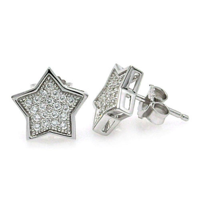 Silver 925 Rhodium Plated Micro Pave Clear Star CZ Stud Earrings - ACE00037 | Silver Palace Inc.