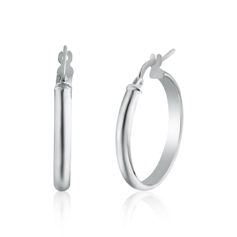 Rhodium Plated 925 Sterling Silver Silver Dome 3.5mm Hoop Earring - ARE00027RH