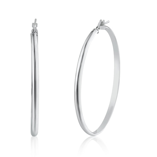 Rhodium Plated 925 Sterling Silver Silver Dome 3.5mm Hoop Earrings - ARE00027RH | Silver Palace Inc.