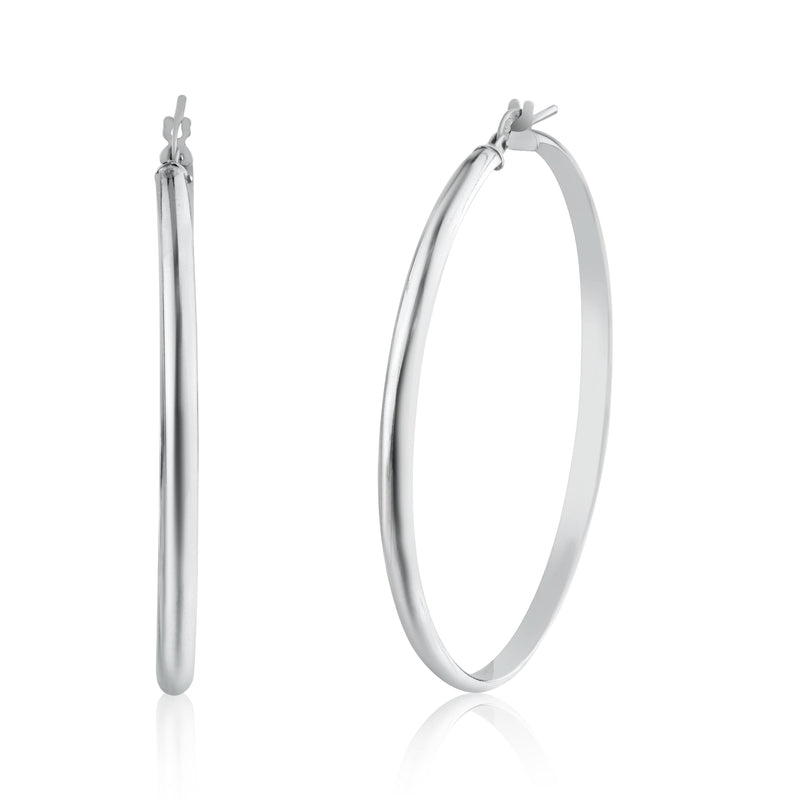Rhodium Plated 925 Sterling Silver Silver Dome 3.5mm Hoop Earring - ARE00027RH