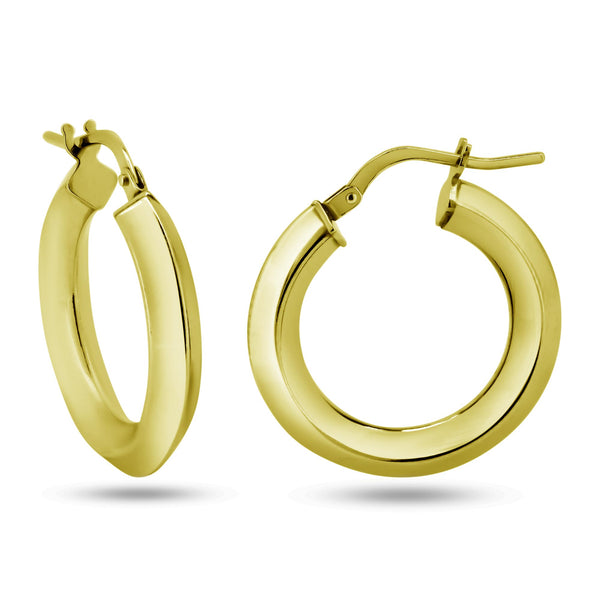 Gold Plated 925 Sterling Silver Chisel Design Hoop Earrings - ARE00039GP