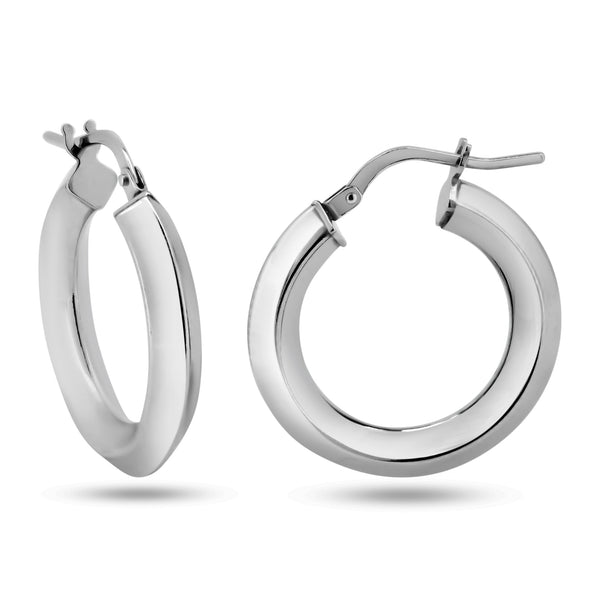 Rhodium Plated 925 Sterling Silver Chisel Design Hoop Earrings - ARE00039RH