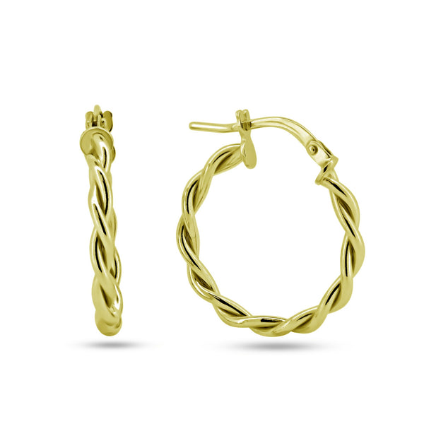 Gold Plated 925 Sterling Silver Silver Twisted Hoop Earrings - ARE00040GP