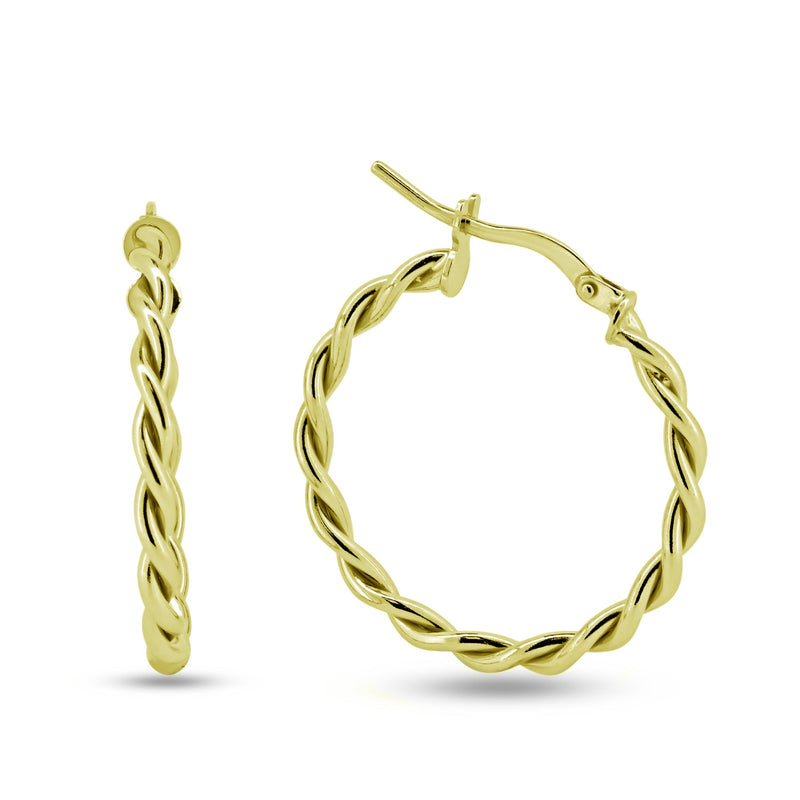 Gold Plated 925 Sterling Silver Silver Twisted Hoop Earrings - ARE00040GP