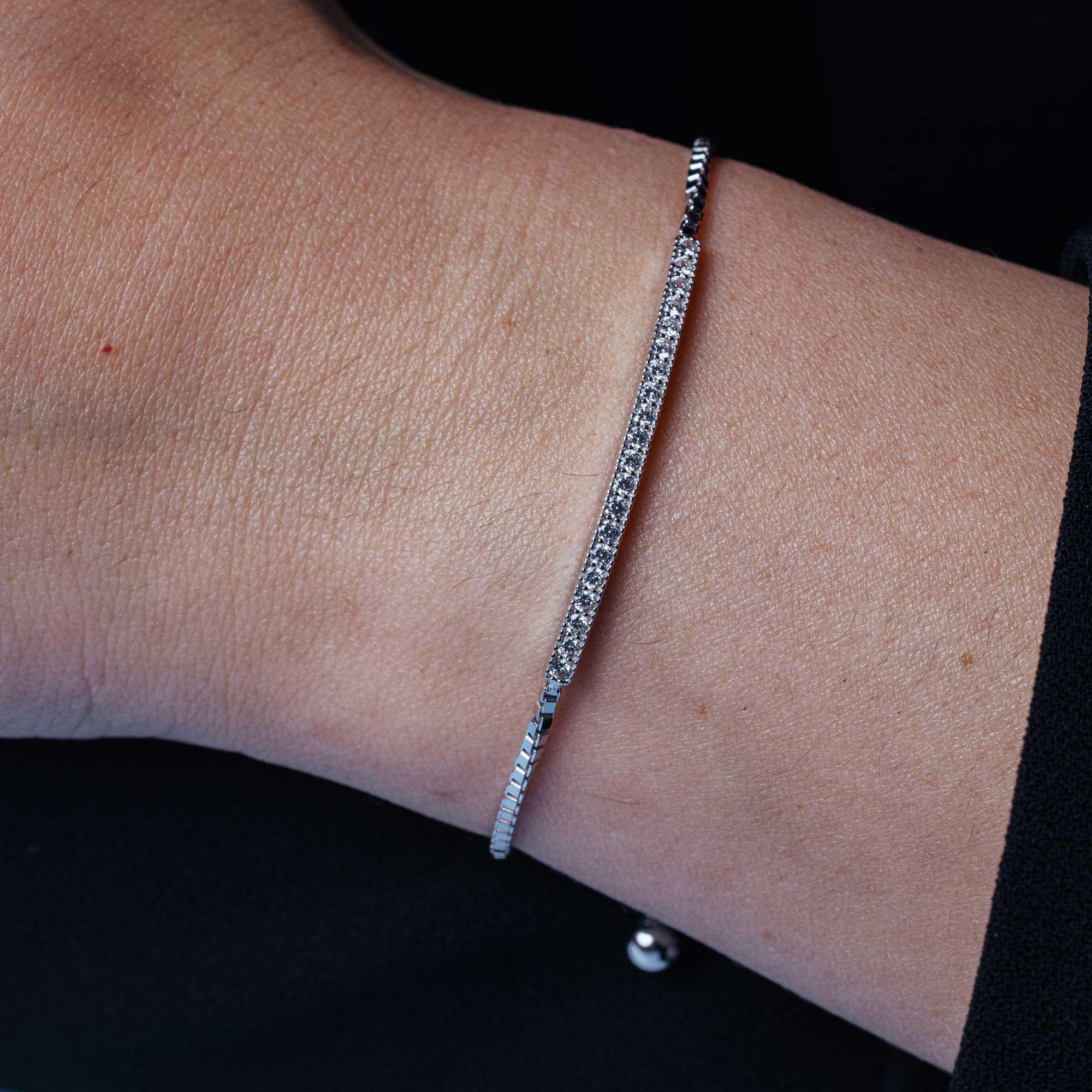 Cadena de caja chapada en rodio de plata 925 con pulsera Lariat de circonitas - BGB00274