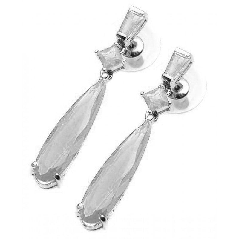 Silver 925 Rhodium Plated Multishape Marquis Clear CZ Dangling Earrings - BGE00066CLR | Silver Palace Inc.