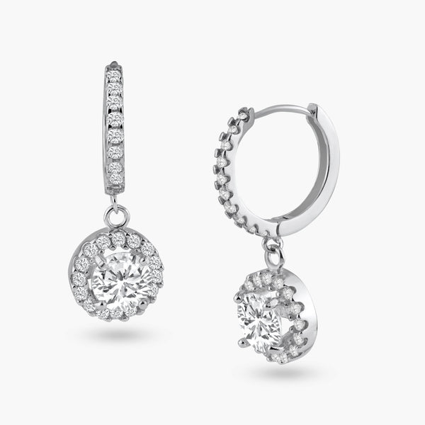 Silver 925 Rhodium Plated Round CZ Dangling Hoop Earrings - BGE00117 | Silver Palace Inc.