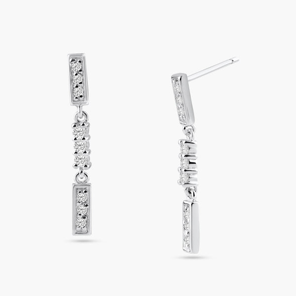 Silver 925 Rhodium Plated Multiple Channel Round CZ Dangling Earrings - BGE00218 | Silver Palace Inc.