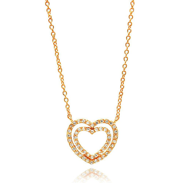 Silver 925 Rose Gold Plated Open Heart CZ Necklace - BGP00692RGP | Silver Palace Inc.