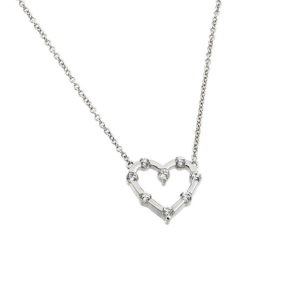 Silver 925 Rhodium Plated Clear CZ Stone Heart Pendant Necklace - BGP00866 | Silver Palace Inc.
