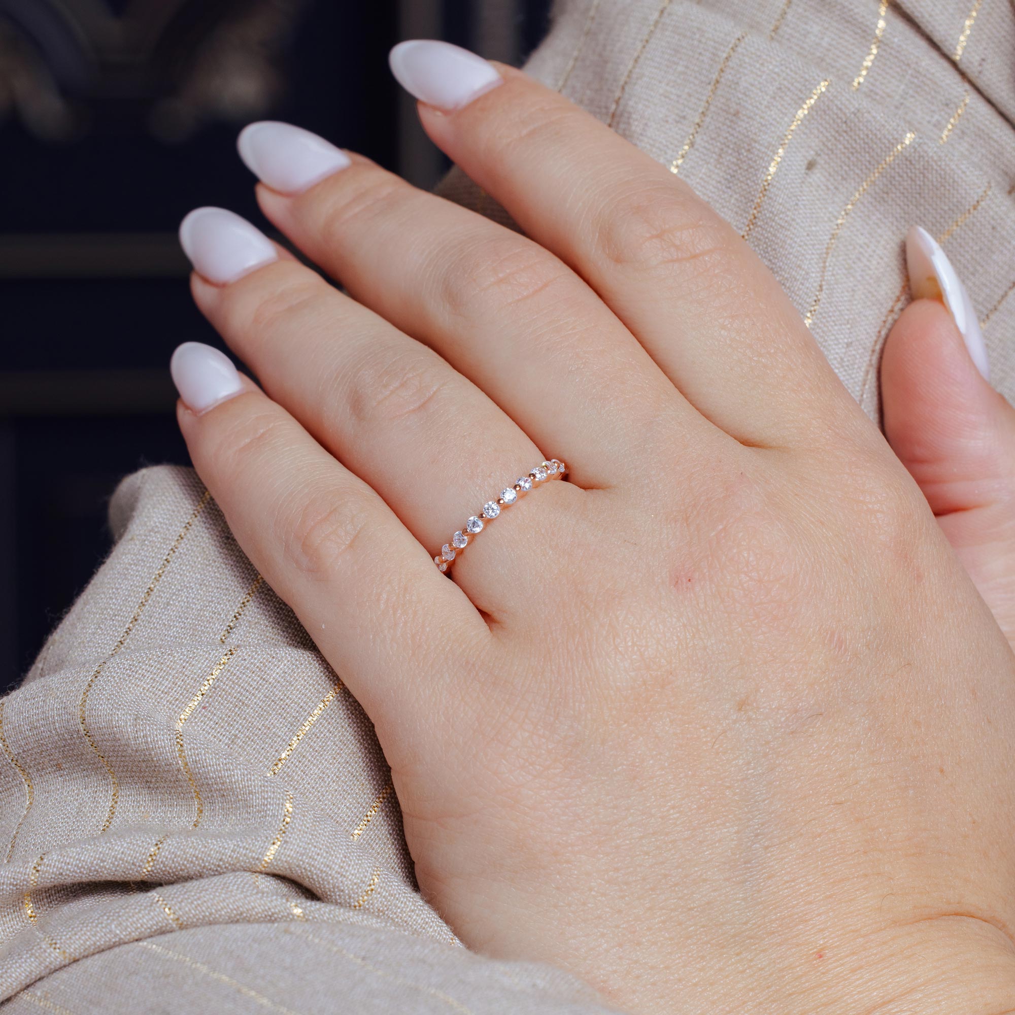 Silver 925 Rose Gold Plated Clear CZ Stackable Eternity Ring - BGR00727