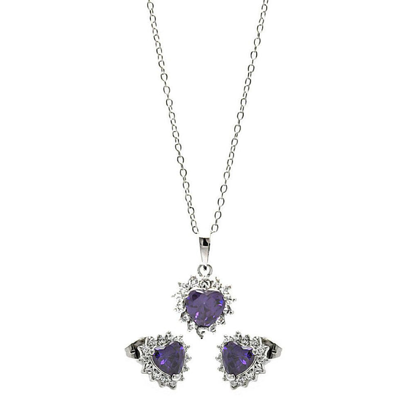 Silver 925 Rhodium Plated Purple Heart Cluster Set - BGS00324 | Silver Palace Inc.