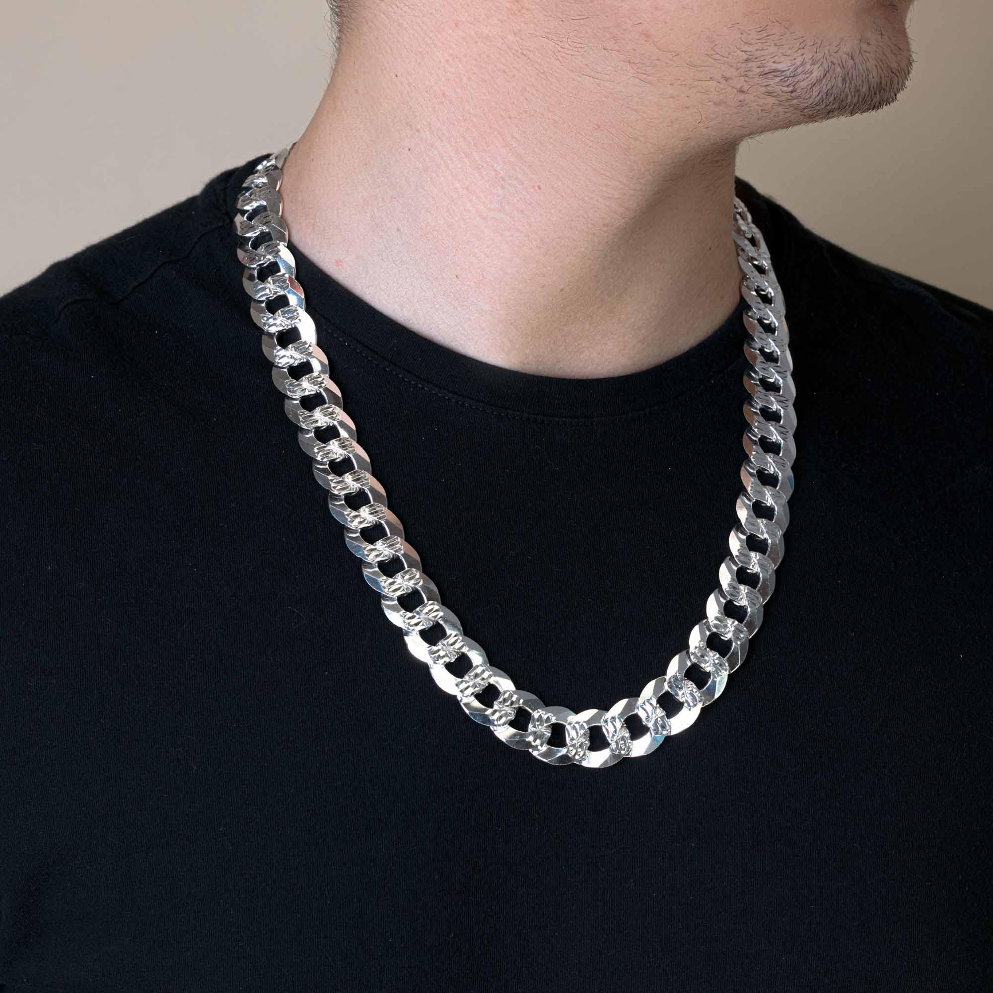 Curb 400 1 Side Diamond Cut 1 Side Plain Chain or Bracelet 16.4mm - CH635A