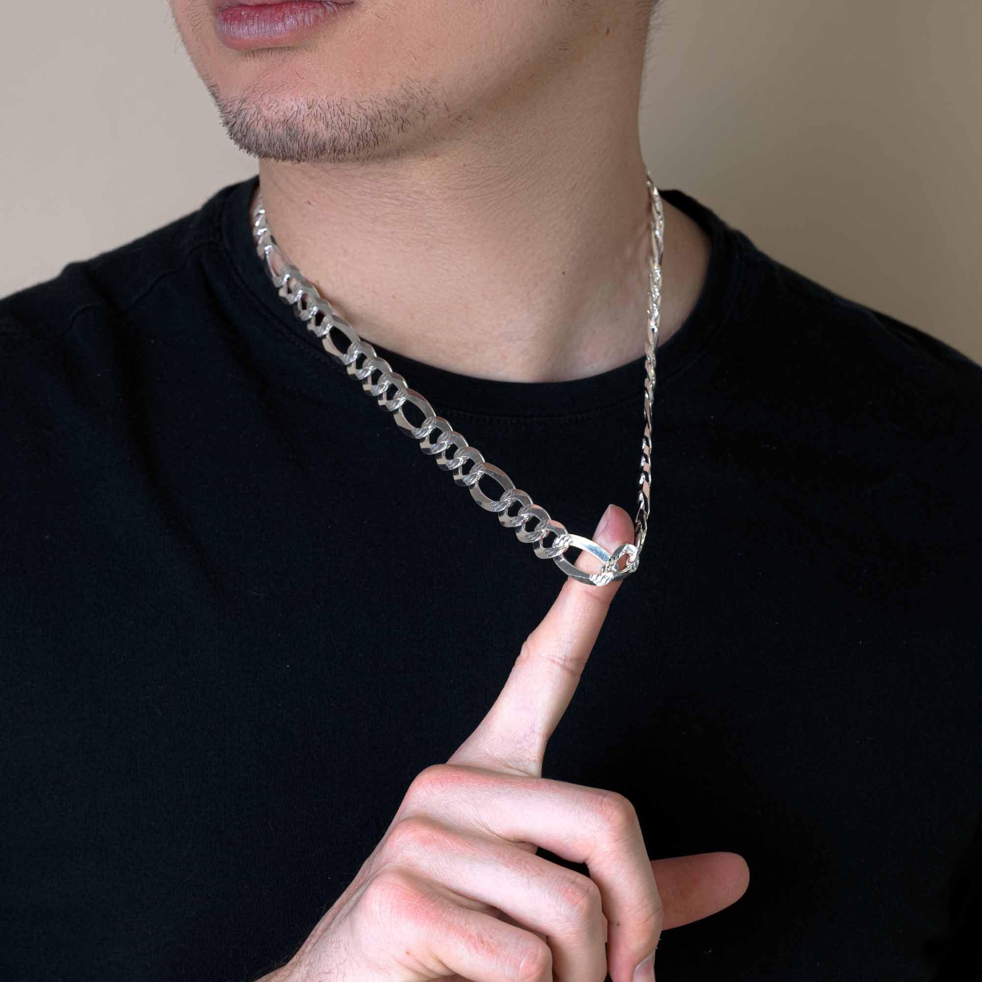 925 Sterling Silver Diamond Cut Figaro Chain or Bracelet