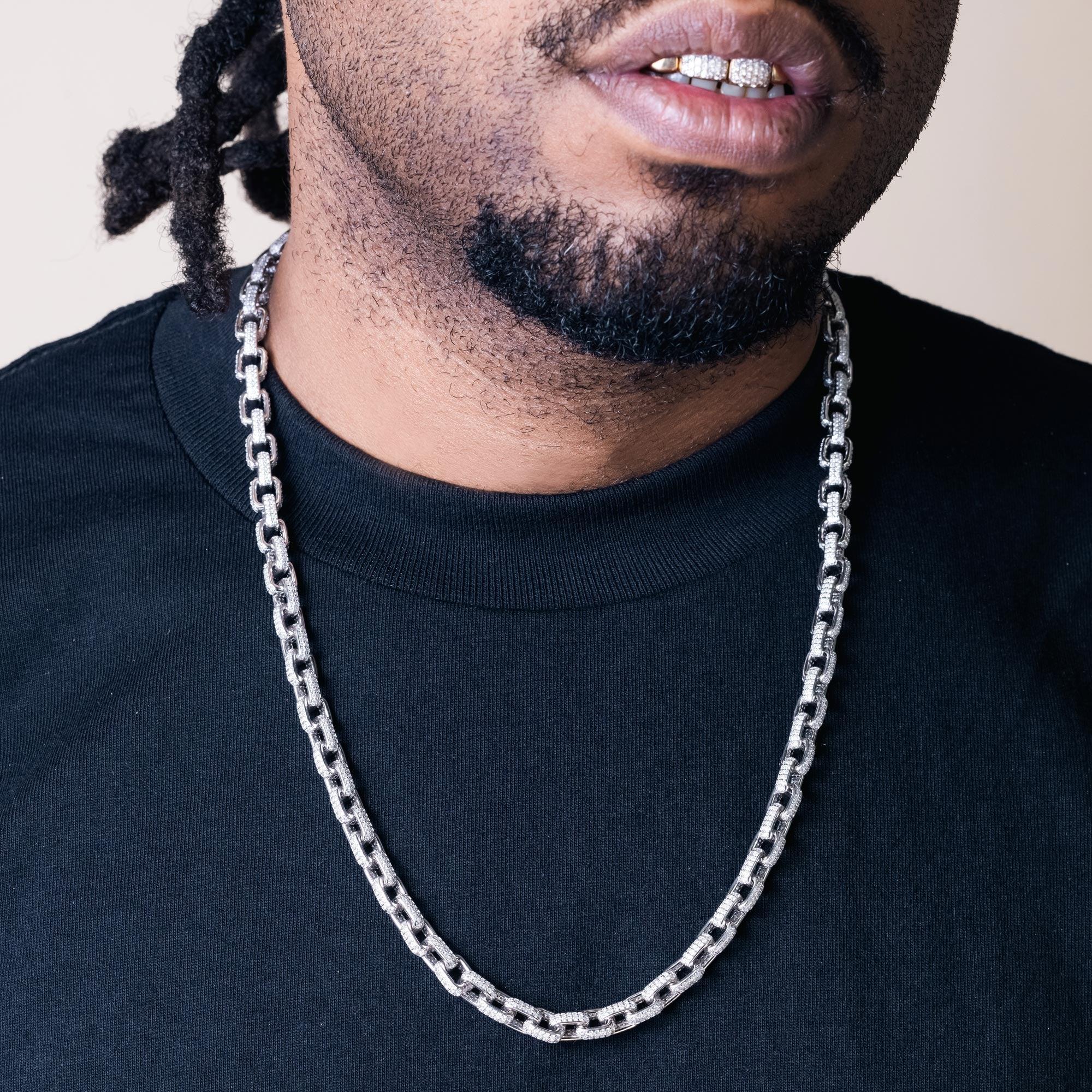 Cadena o pulsera de eslabones micropavé de circonitas cúbicas incrustadas en plata de ley 925 rodiada (8,9 mm) - CHCZ107 RH