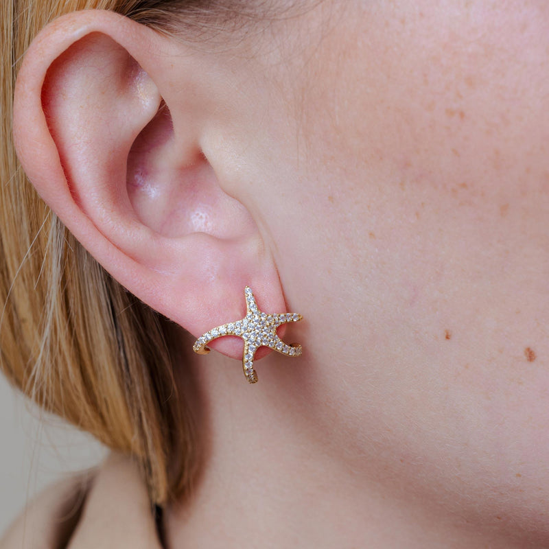 Silver 925 Gold Plated Hugging CZ Starfish Earrings - GME00045GP