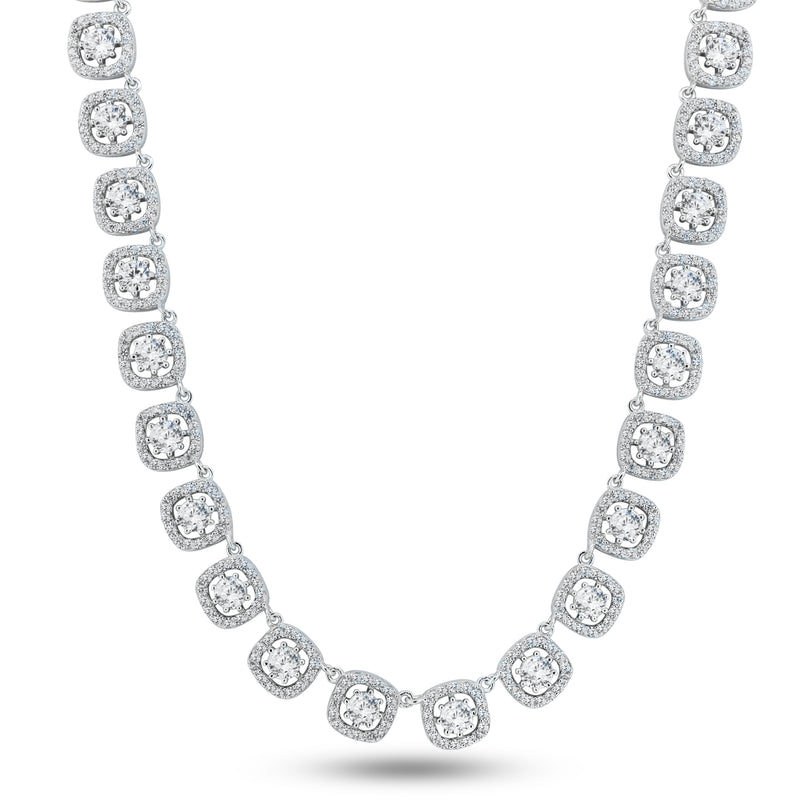 Rhodium Plated 925 Sterling Silver Round Multi CZ Tennis Necklace 7.4mm - GMN00194