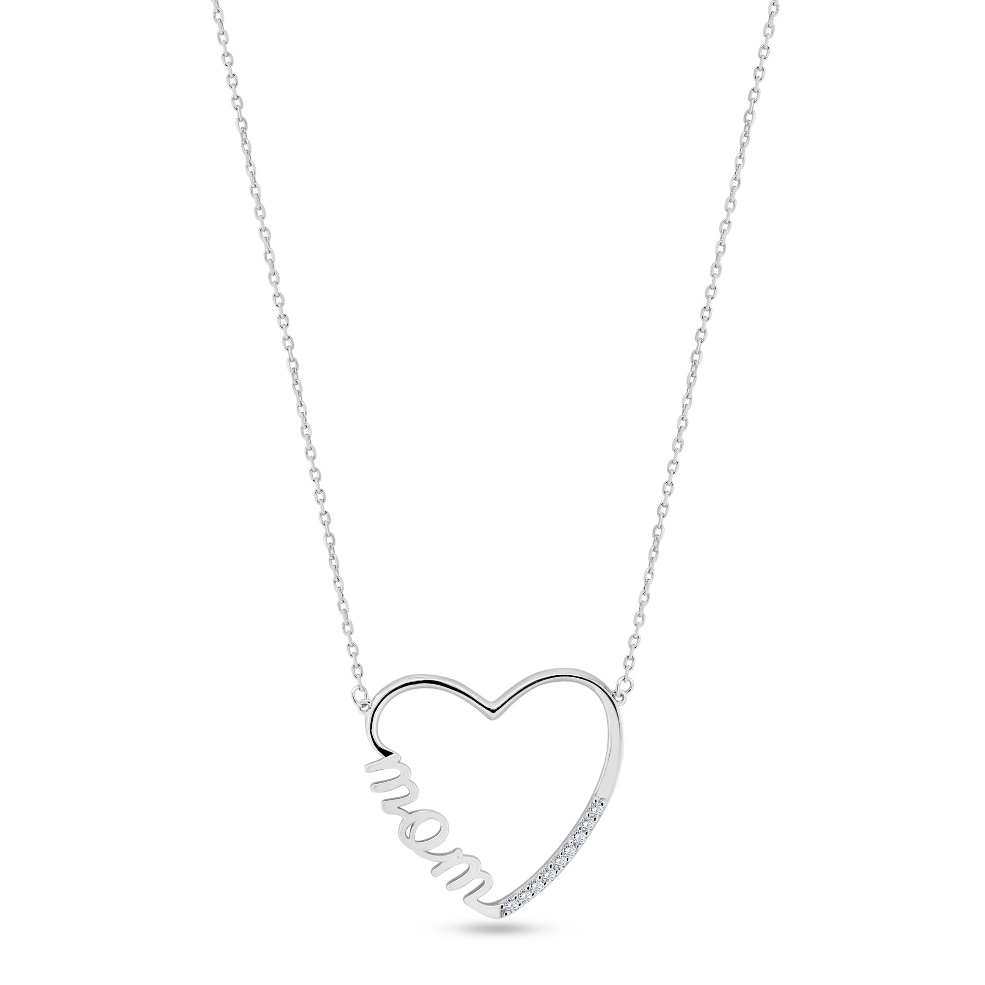Collar de corazón abierto para mamá en plata de ley 925 rodiada con circonitas transparentes - GMN00207