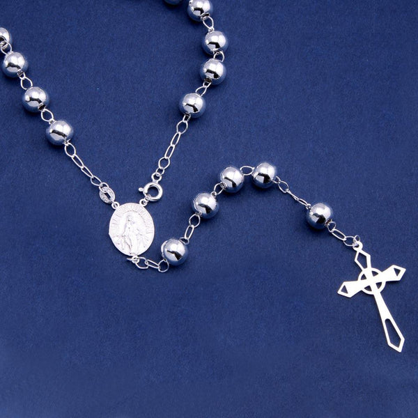 Silver 925 High Polished Cross Rosary 8mm - ROS30-8MM | Silver Palace Inc.