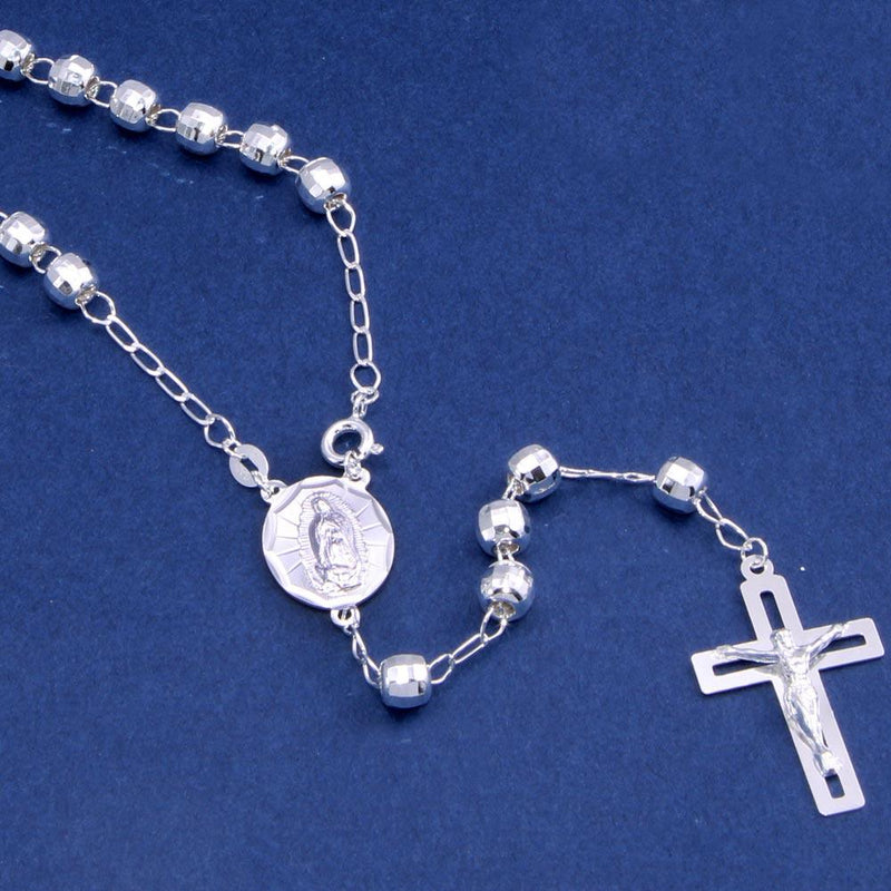 Silver 925 High Polished 6MM Diamond Cut Beads Rosary - ROS33-6MM | Silver Palace Inc.