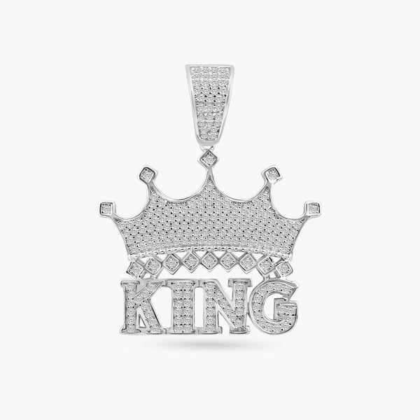 Silver 925 Rhodium Plated Crown King Clear CZ Pendant - SLP00346 | Silver Palace Inc.