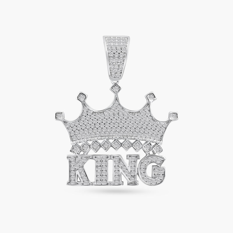 Rhodium Plated 925 Sterling Silver Crown King Clear CZ Pendant - SLP00346 | Silver Palace Inc.