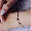 Rhodium Plated 925 Sterling Silver 5 Micro Pave Red Oval and Clear Round CZ Lariat Bracelet - STB00548RED