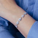 Rhodium Plated 925 Sterling Silver 5 Micro Pave Clear Pear and Clear Round CZ Lariat Bracelet - STB00549CZ