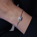 Pulsera ajustable rectangular de circonitas cúbicas transparentes redondas de plata de ley 925 rodiada - STB00615-CZ